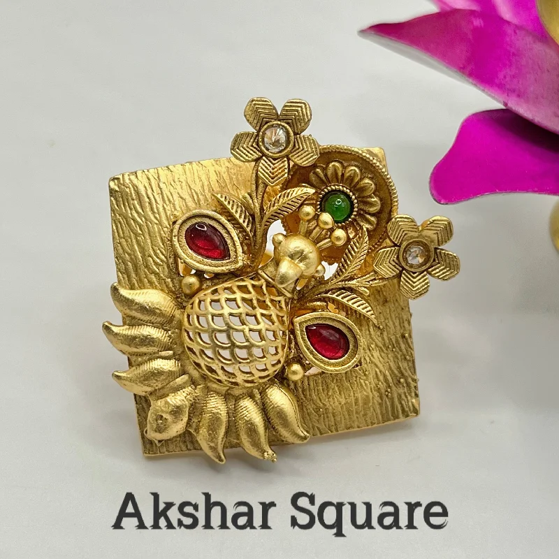 custom rings for women -Rajwadi gold peacock Finger ring