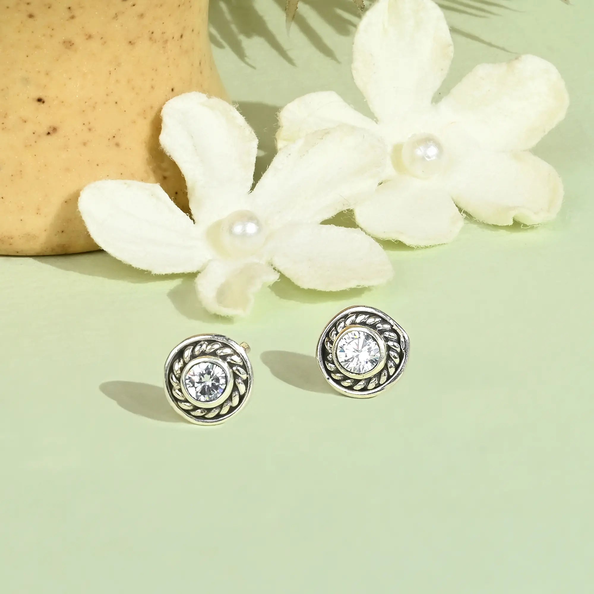 bold silver earrings for women -Sleek Circular Stone Studs