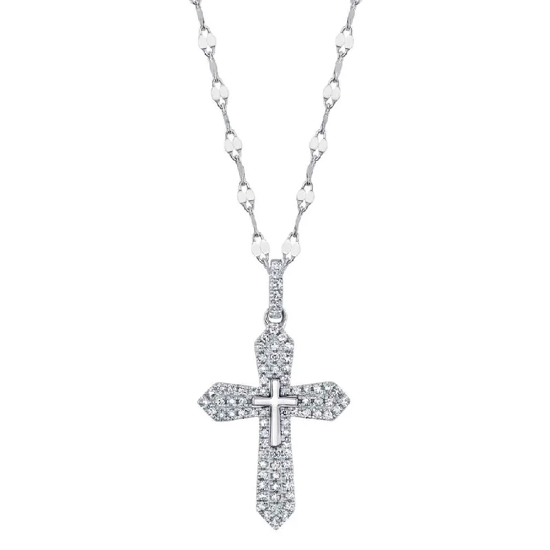 delicate chain necklaces for women -Shy 14Kw Diamond Cross Necklace