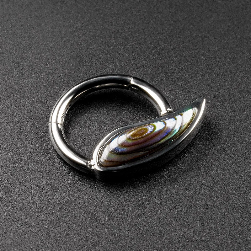 gemstone rings for women -Abalone Shell Wing Titanium Hinged Segment Ring