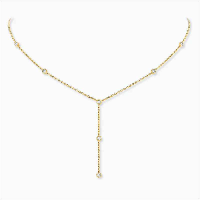 heart-shaped necklaces for women -7 Stone 18K Gold Necklace w. Diamonds