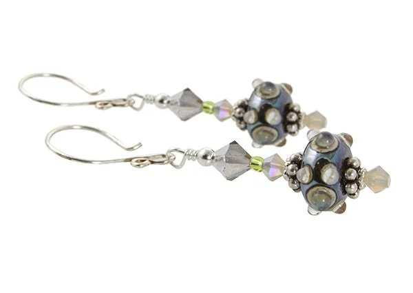 cute dangle earrings for women -Sand Green Lampwork Glass Earrings