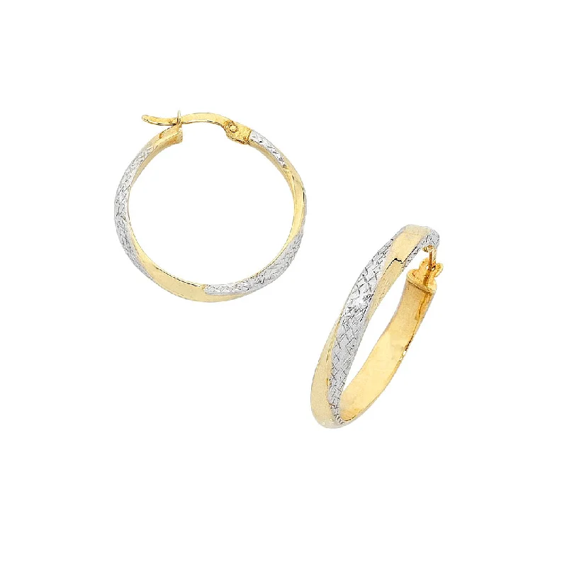 fine gold earrings for women -9ct Yellow Gold Silver Infused Two Tone Hoop Earrings