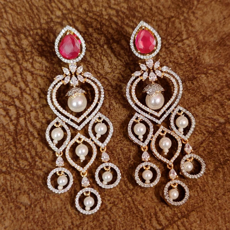 elegant earrings for women -RUBY & PEARL DIAMOND LOOK PEARL DANGLERS