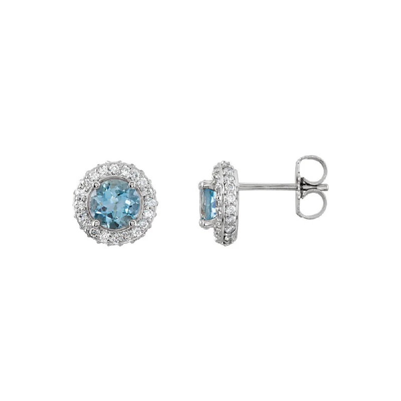 chic earrings for women -Aquamarine & Diamond Entourage 8.5mm Post Earrings in 14k White Gold