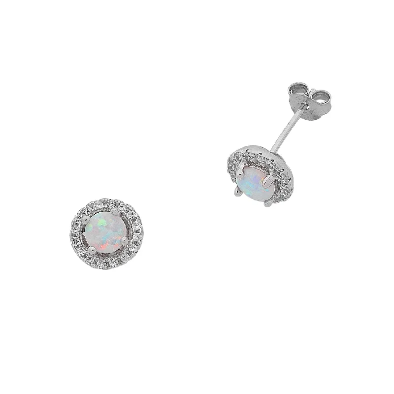 pearl earrings for women -Sterling Silver Synthetic Opal and Cubic Zirconia Studs