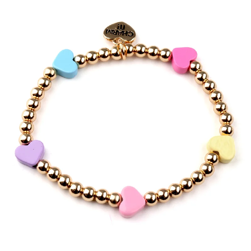 silver cuff bangles for women -Gold Multi Heart Stretch Bead Bracelet