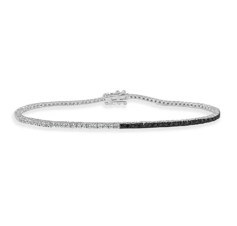 friendship bracelets for women -White & Black Diamond Tennis Bracelet (2.00 ct.) 2.00 mm 4-Prongs Setting in 14K Gold