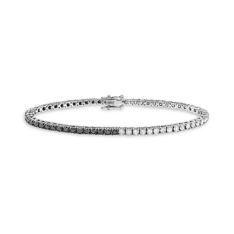 bangles set for women -White & Black Diamond Tennis Bracelet (4.50 ct.) 2.70 mm 4-Prongs Setting in 14K Gold