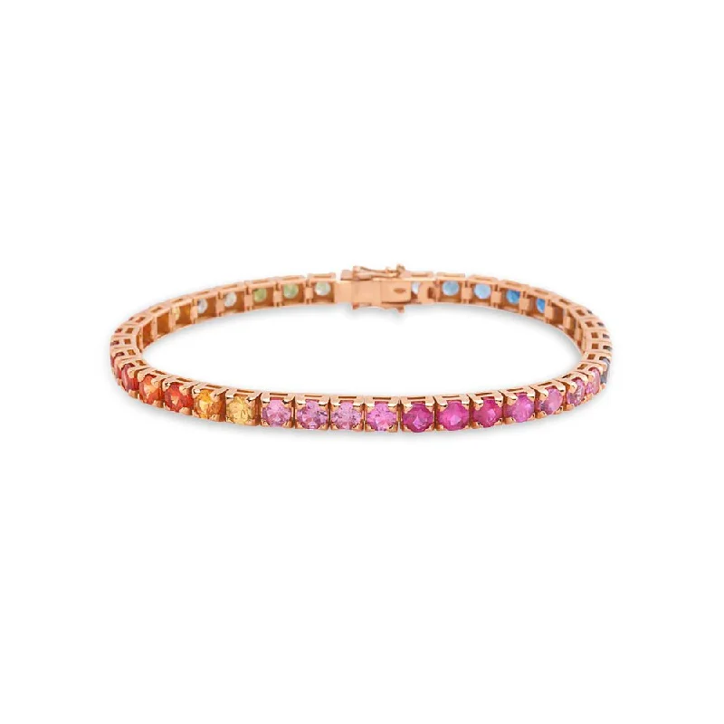 silver bangles for women -Multicolor Sapphire Tennis Bracelet (14.00 ct.) 4-Prong Setting in 18K Gold, Made In Italy