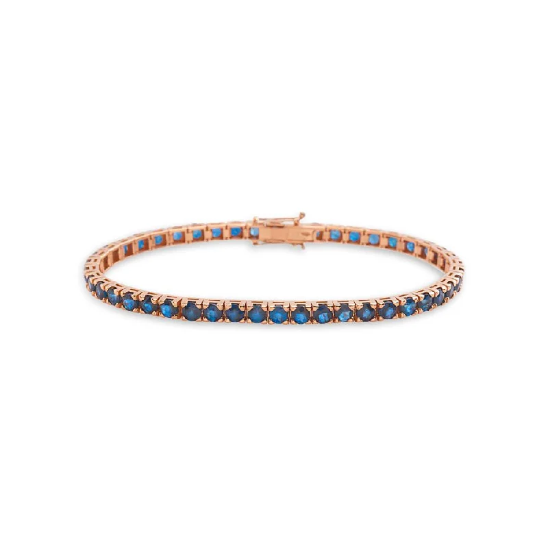 classic cuff bangles for women -Blue Heat-Diffused Sapphire Tennis Bracelet (10.15 ct.) 4-Prongs Setting in 18K Gold, Made in Italy