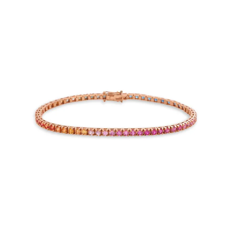 luxury charm bracelets for women -Multicolor Sapphire Tennis Bracelet (5.50 ct.) 4-Prongs Setting in 18K Gold, Made In Italy