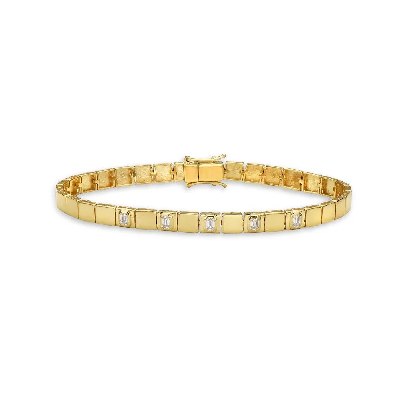 bohemian bangles for women -Fancy Square Bracelet With Emerald Cut Diamonds (0.55 ct.) in 14K Gold