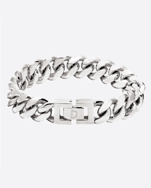 classic charm bangles for women -CLEAN CUBANA BRACELET. - 12MM WHITE GOLD