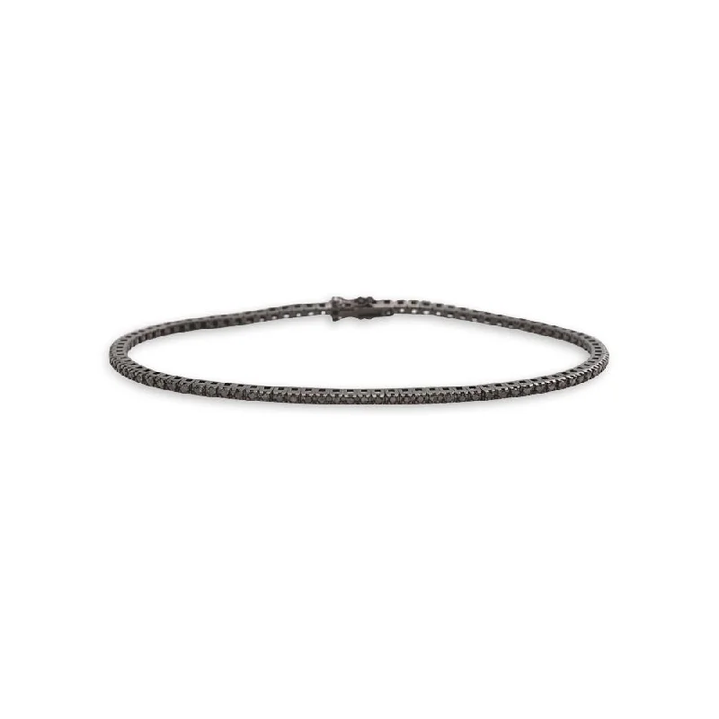 chunky bracelets for women -Black Diamond Tennis Bracelet (1.15 ct.) 4-Prongs Setting in 18K Gold, Made in Italy