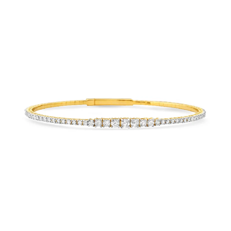 personalized bangles for women -Graduated Diamond Thin Flexible Bangle Bracelet Cuff (1.65 ct.) in 14K Gold