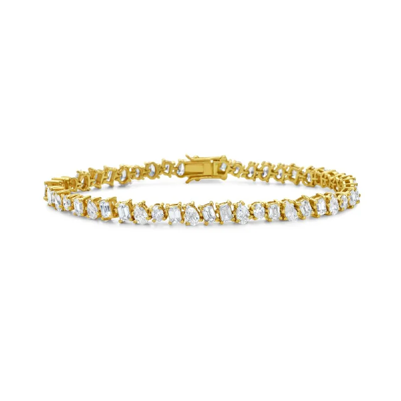 silver cuff bracelets for women -Fancy Multi Shape Diamond Bracelet (7.10 ct.) 4-Prongs Setting in 18K Gold