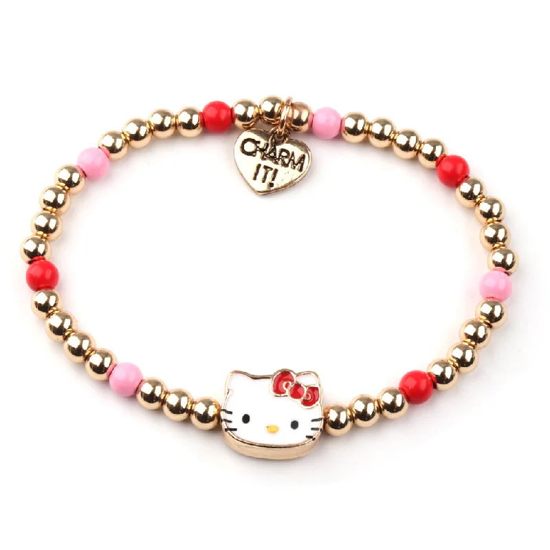 adjustable cuff bracelets -Gold Hello Kitty Stretch Bead Bracelet