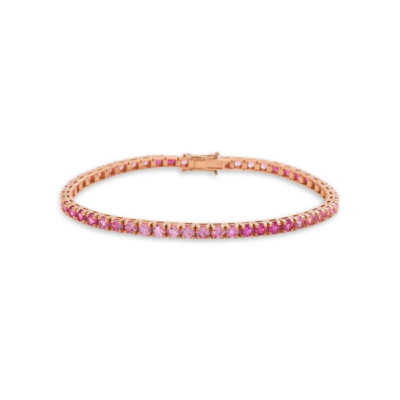 pearl bracelets for women -Pink Shaded Sapphires Tennis Bracelet (11.50 ct.) 4-Prongs Setting in 18K Gold, Made In Italy