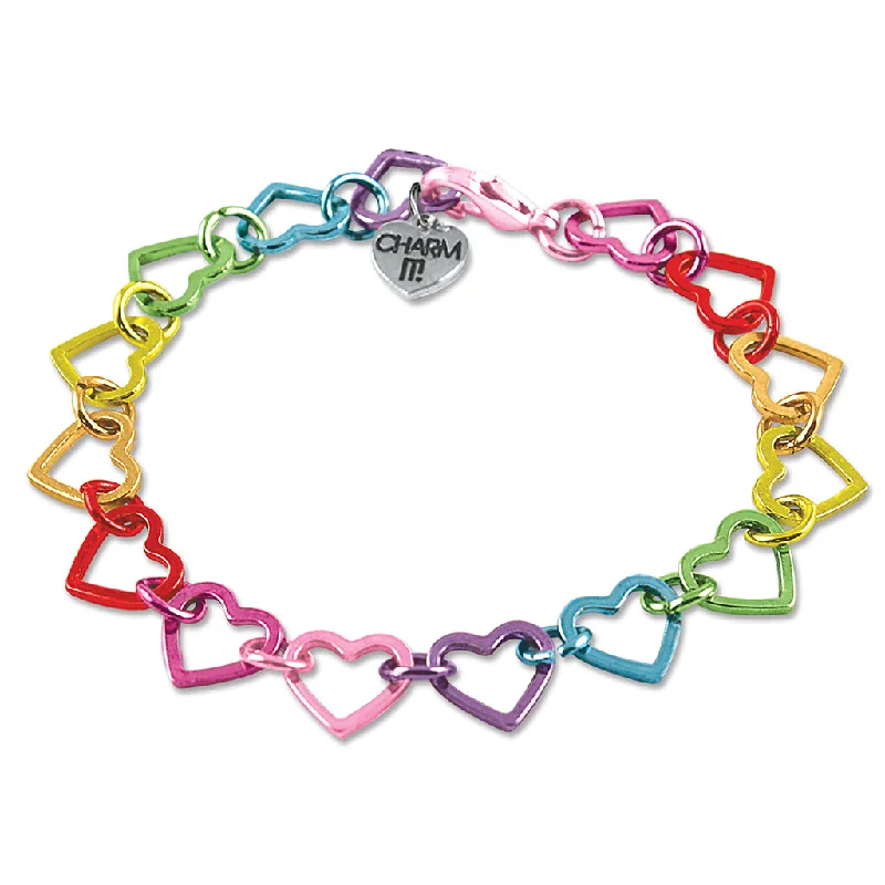 adjustable bangles for weddings -Rainbow Heart Link Bracelet