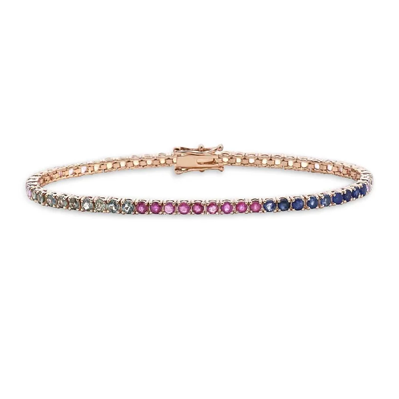 beaded bracelets for women -Multicolor Rainbow Sapphire Tennis Bracelet (3.60 ct.) in 14K Gold