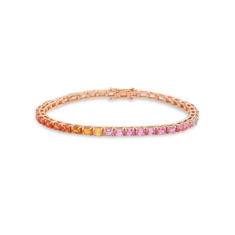 wedding bangles for women -Emerald Cut Multicolor Sapphire Tennis Bracelet (12.00 ct.) 4-Prongs Setting in 18K Gold, Made In Italy