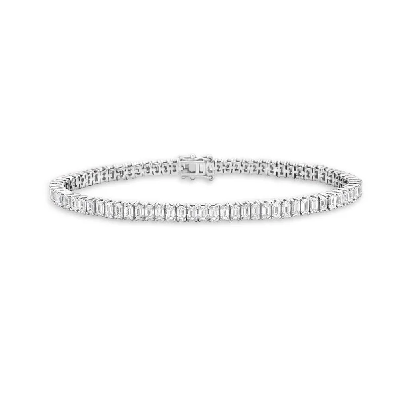 cuff bracelets for women -Emerald Cut Diamond Tennis Bracelet (6.85 ct.) 3.6 mm 4-Prongs Setting in 18K Gold