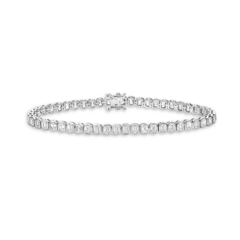 beaded bracelets for women -Emerald Cut Diamond Tennis Bracelet (5.80 ct.) Bezel Set in 18K Gold