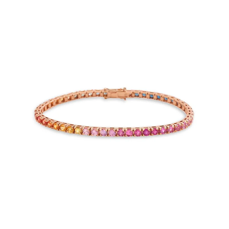 stylish bangles for women -Multicolor Sapphire Tennis Bracelet (8.50 ct.) 4-Prongs Setting in 18K Gold, Made In Italy