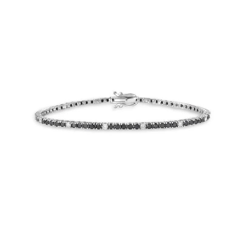 luxury bracelets for women -Black & White Diamond Tennis Bracelet (3.25 ct.) 2.50 mm 4-Prongs Setting in 14K Gold