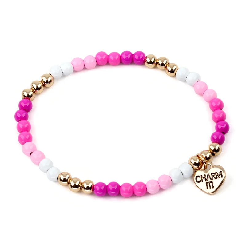 chic cuff bracelets for women -Gold Pink Stretch Bead Bracelet