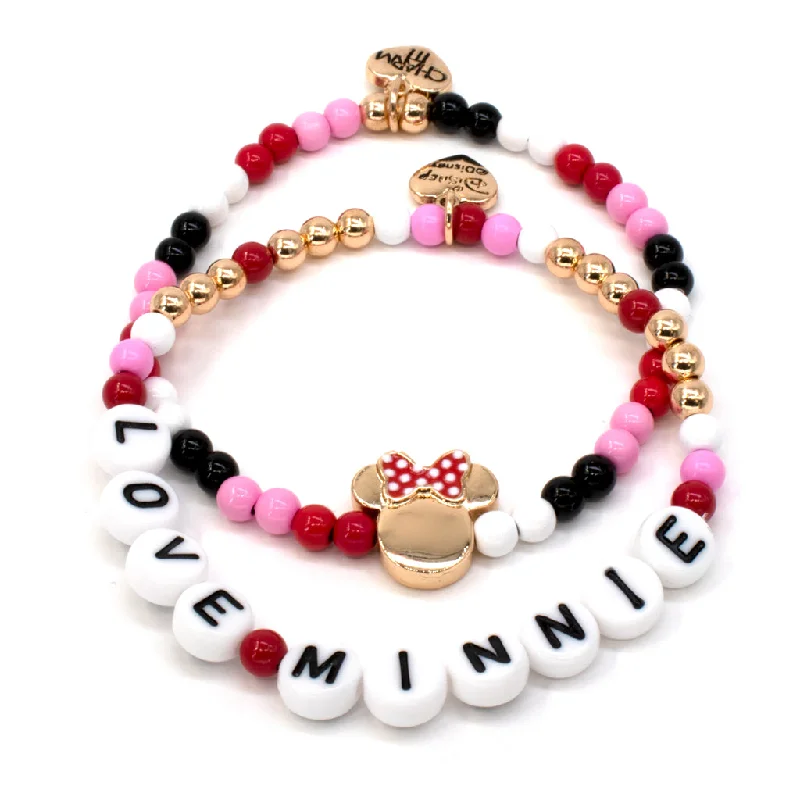 gemstone bangles for women -Gold Minnie Stretch Bead Bracelet Set