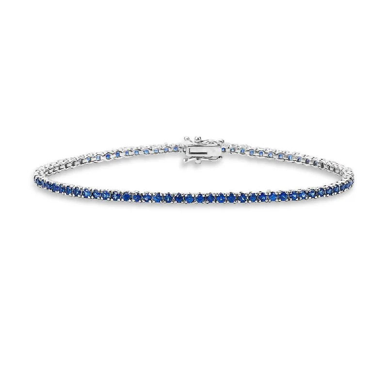 personalized bangles for weddings -Blue Sapphire Tennis Bracelet (7.29 ct.) 3.00 mm 4-Prongs Setting in 18K Gold