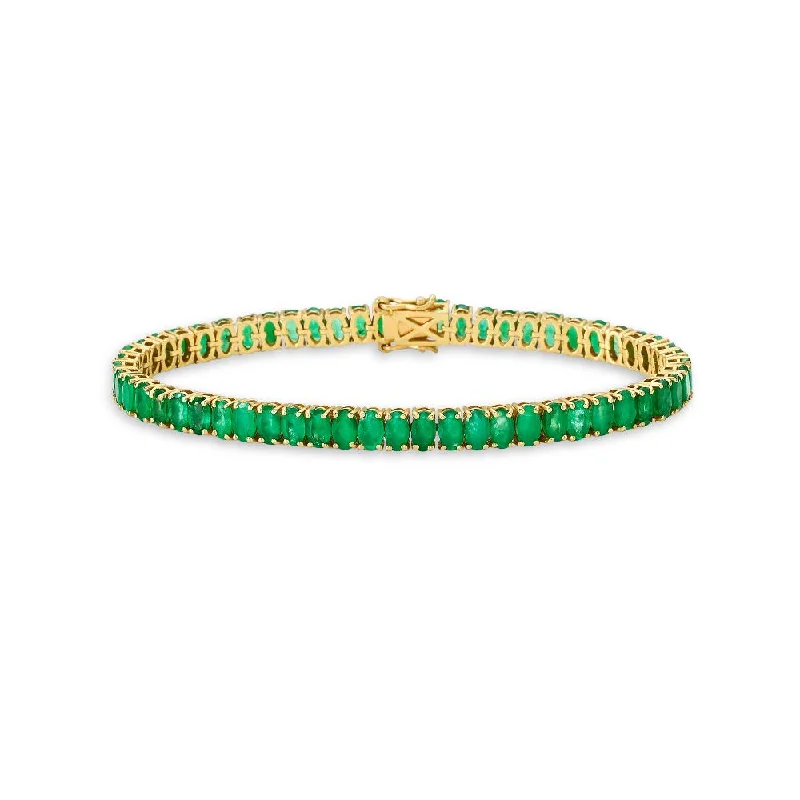 statement bracelets for women -Oval Shape Emerald Tennis Bracelet (12.90 ct.) 4-Prongs Setting in 14K Gold