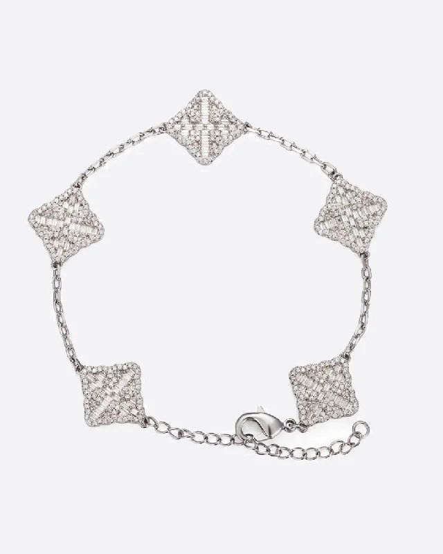 elegant cuff bracelets for women -ICED CLOVER BRACELET 925. - WHITE GOLD