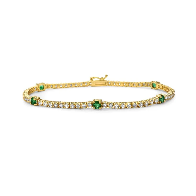 silver bangle bracelets for women -Alternate Diamond & Round Emerald Tennis Bracelet (3.25 ct.) 4-Prongs Setting in 14K Gold