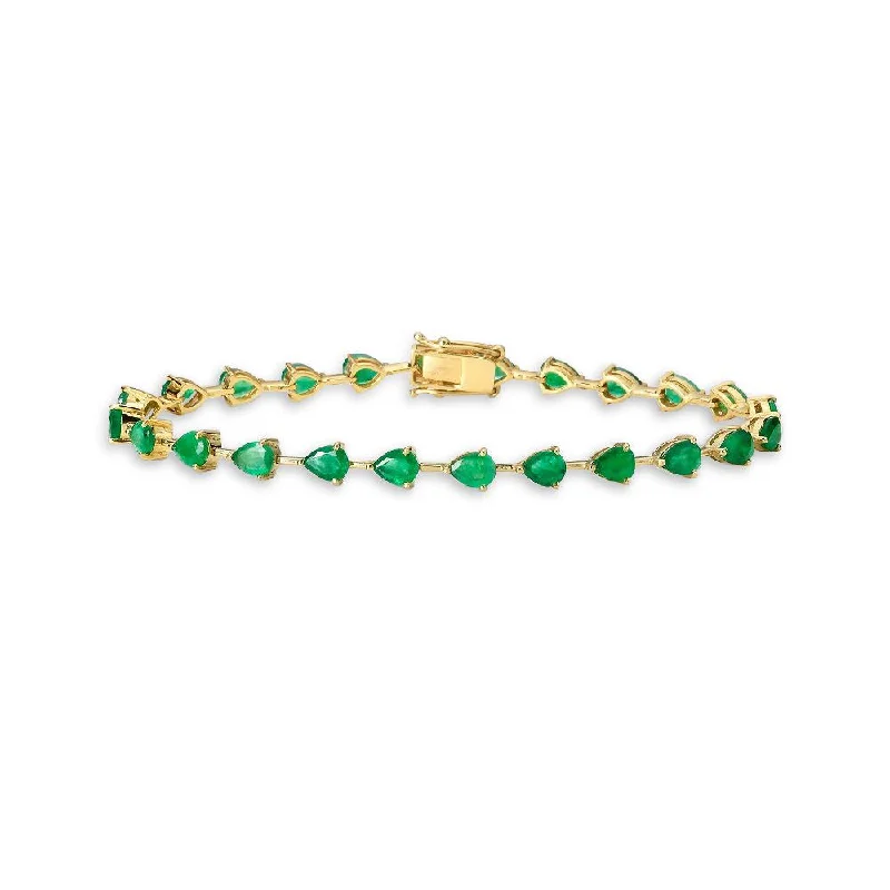 elegant bracelets for women -Fancy Pear Shape Emerald Bracelet (6.20 ct.) 3-Prongs Setting in 14K Gold