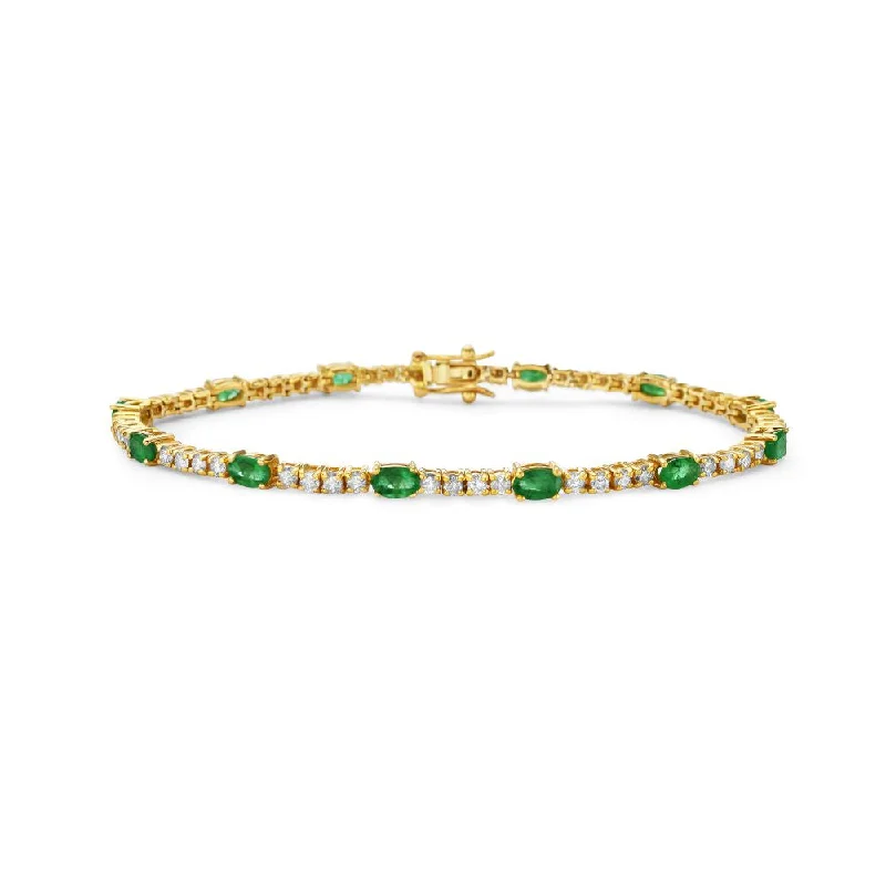 luxury charm bangles -Alternate Diamond & Oval Emerald Tennis Bracelet (4.45 ct.) 4-Prongs Setting in 14K Gold