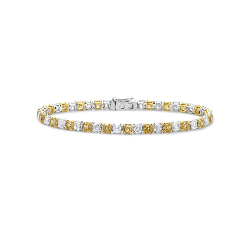 engraved bangles for weddings -Alternate Diamond & Fancy Yellow Asscher Cut Diamond Tennis Bracelet (12.62 ct.) in 18K Gold