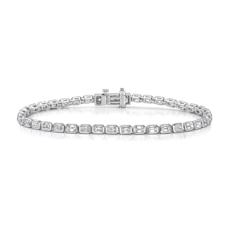 infinity bracelets for women -Emerald Cut Diamond Tennis Bracelet (5.31 ct.) Bezel Set in 18K Gold