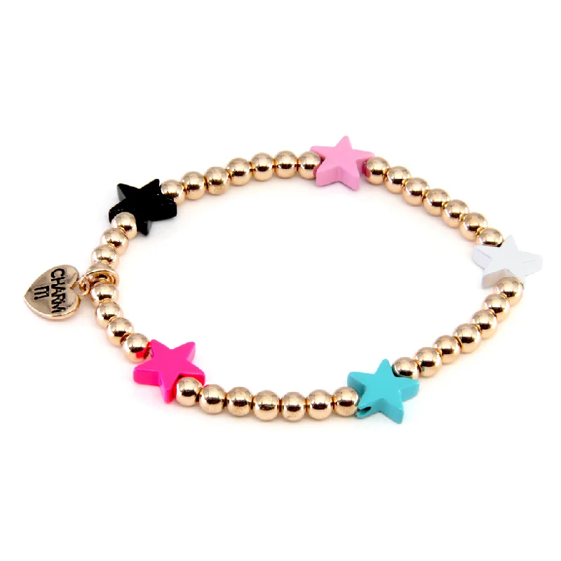 adjustable bangles for women -Gold Multi Star Stretch Bead Bracelet