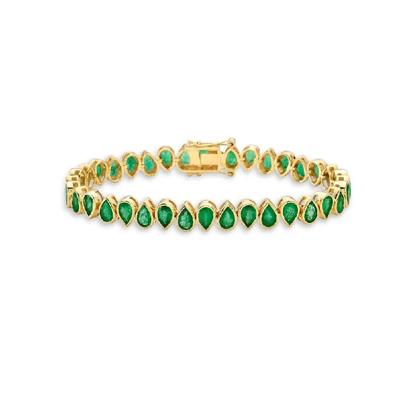 gold tennis bracelets -Fancy Pear Shape Emerald Bracelet (12.80 ct.) in 14K Gold