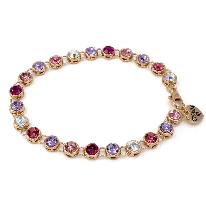 fashion cuff bracelets for women -Gold Pink Multi Rhinestone Bracelet