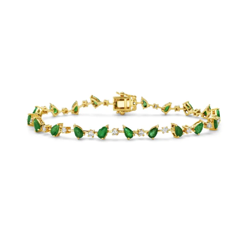 fashion bracelets for weddings -Alternate Emerald Pear Shape & Round Diamond Bracelet (4.05 ct.) in 14K Gold