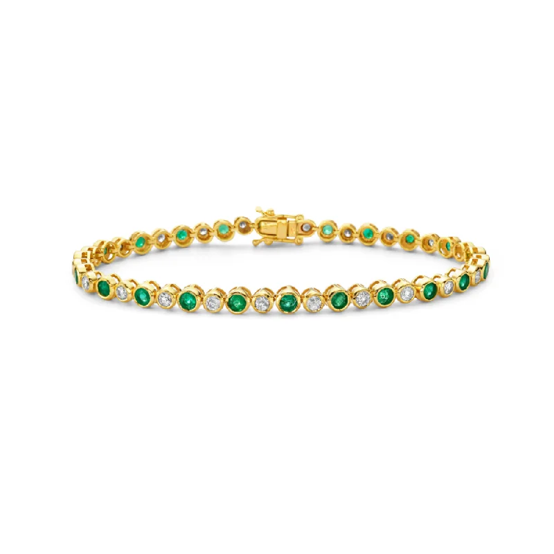 stunning gemstone bangles for women -Alternate Diamonds & Emerald Tennis Bracelet (4.00 ct.) Bezel Setting in 14K Gold