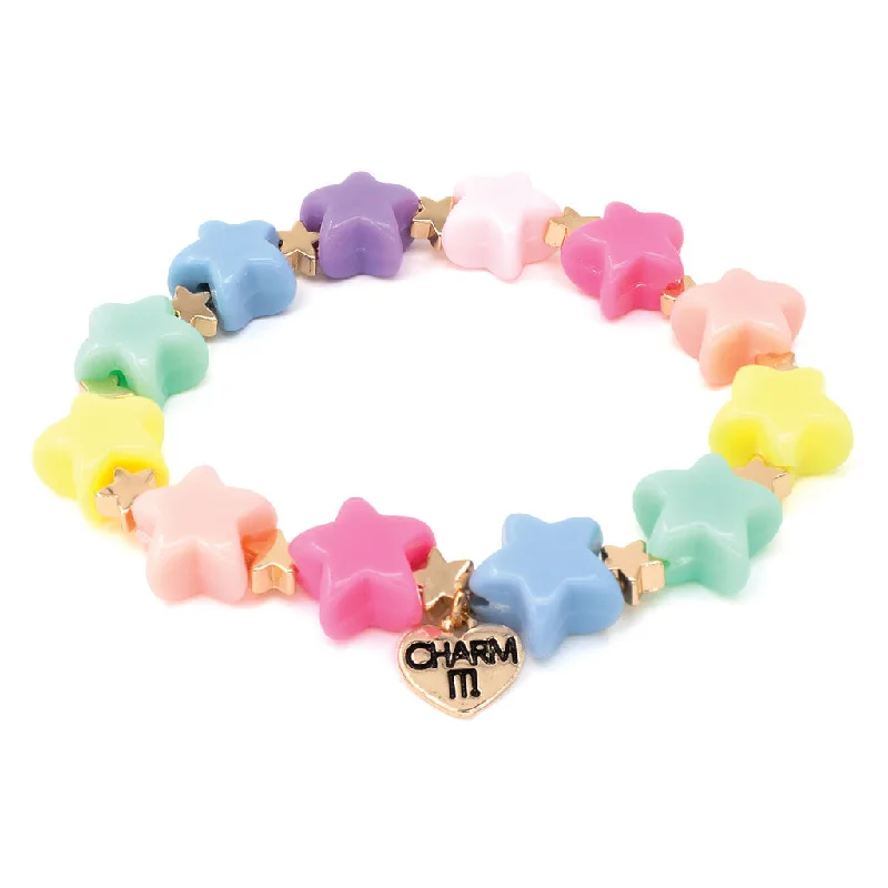 custom charm bracelets for women -Gold Pastel Star Stretch Bead Bracelet