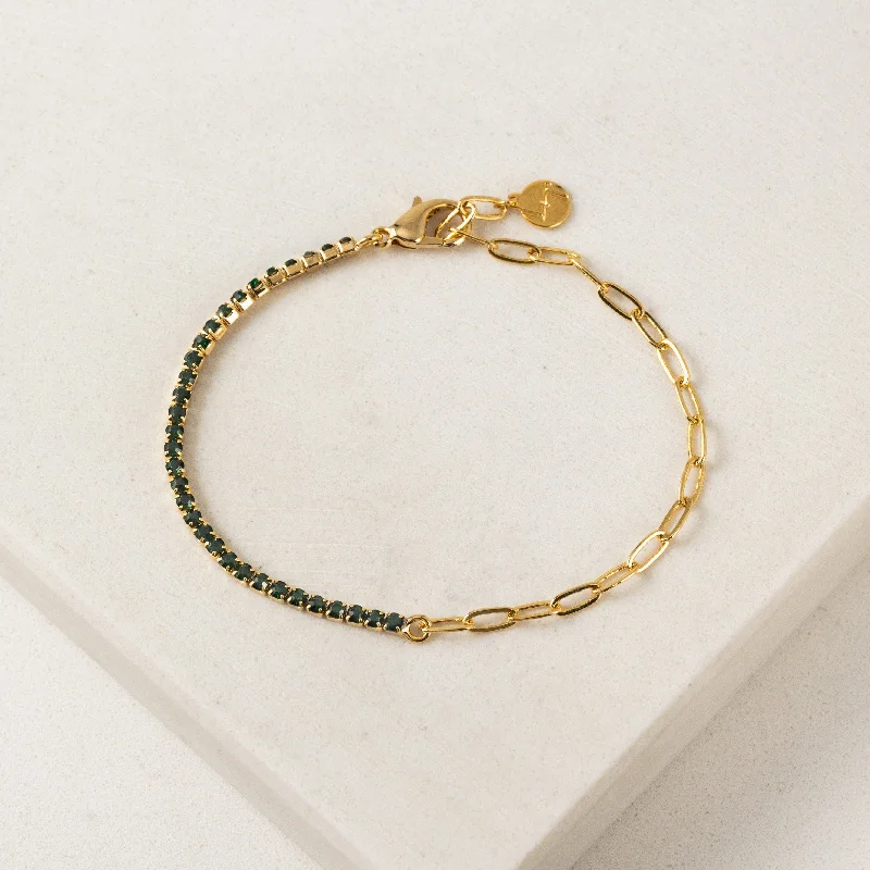 gold bangles for women -Tennis Paperclip Bracelet Emerald