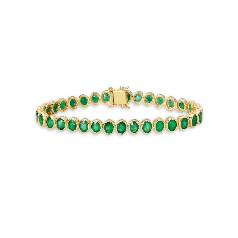 bridal charm bangles for women -Fancy Oval Shape Emerald Bracelet (9.89 ct.) in 14K Gold