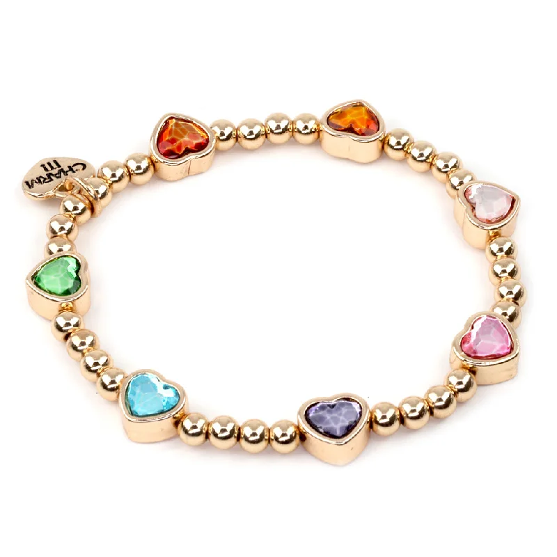 stylish bangles for women -Gold Sparkle Heart Stretch Bead Bracelet