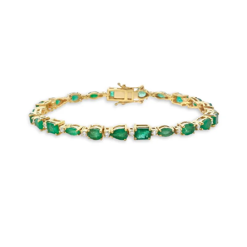 multi-colored bangles for women -Alternate Multi Shape Emerald & Diamond Bracelet (8.15 ct.) in 14K Gold